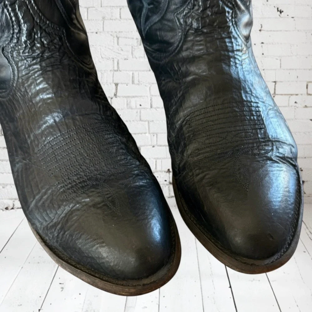 Vintage TONY LAMA Boots Black Leather Western COWBOY Made in USA size 10 - Picture 2 of 16